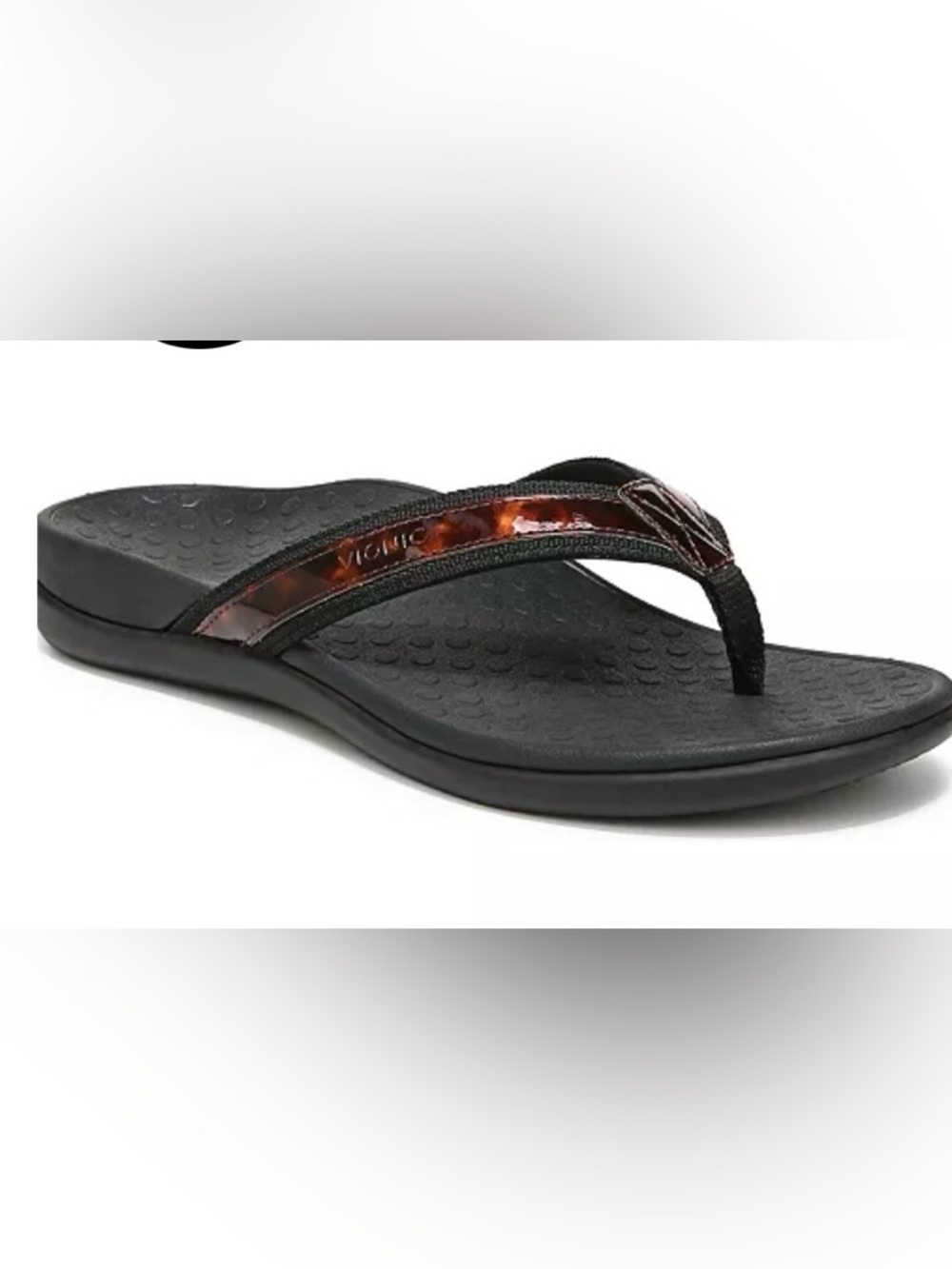 Vionic Women's Black Sandal with Tortoiseshell Strap
